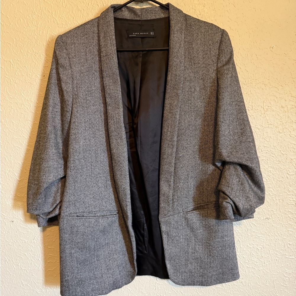 Zara Black and White Herringbone Blazer